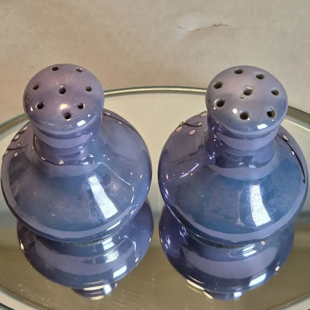 Vintage Japan Lusterware S&P Shakers - Iridescent Purple Cherry Blossom